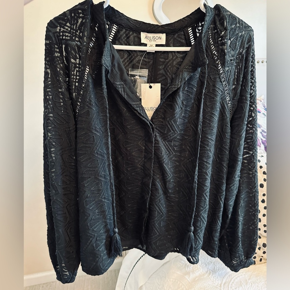 NWT Allison New York Black Lace Blouse Size Small